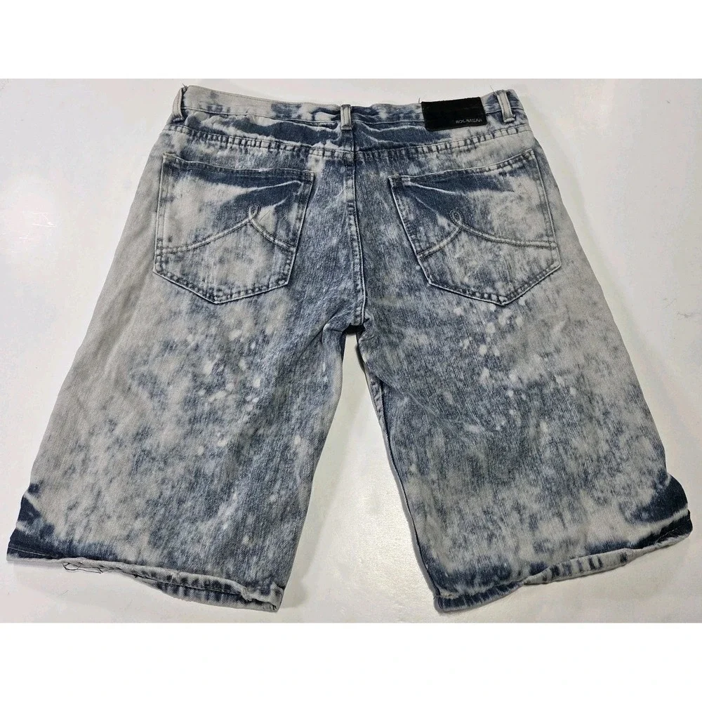 Rocawear Men Distressed Acid Wash Blue Denim Shorts Size 34 Baggy Y2K Jorts